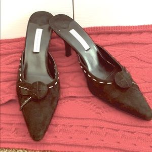 Ann Marino Black Suede Pointed Toe Mule Kitten Heels Sz 9